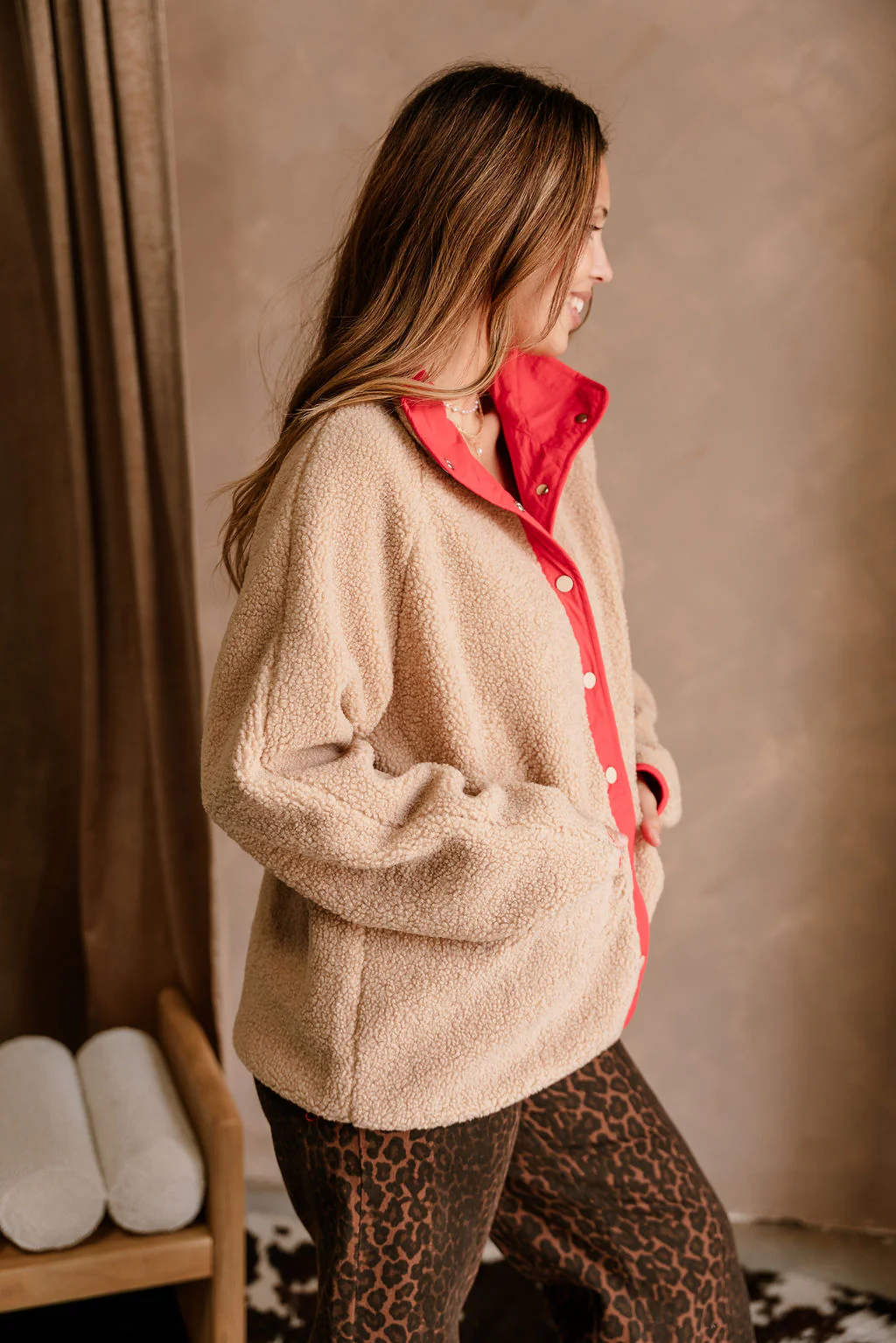 Margot Mocha Shearling & Red Jacket - Image 6