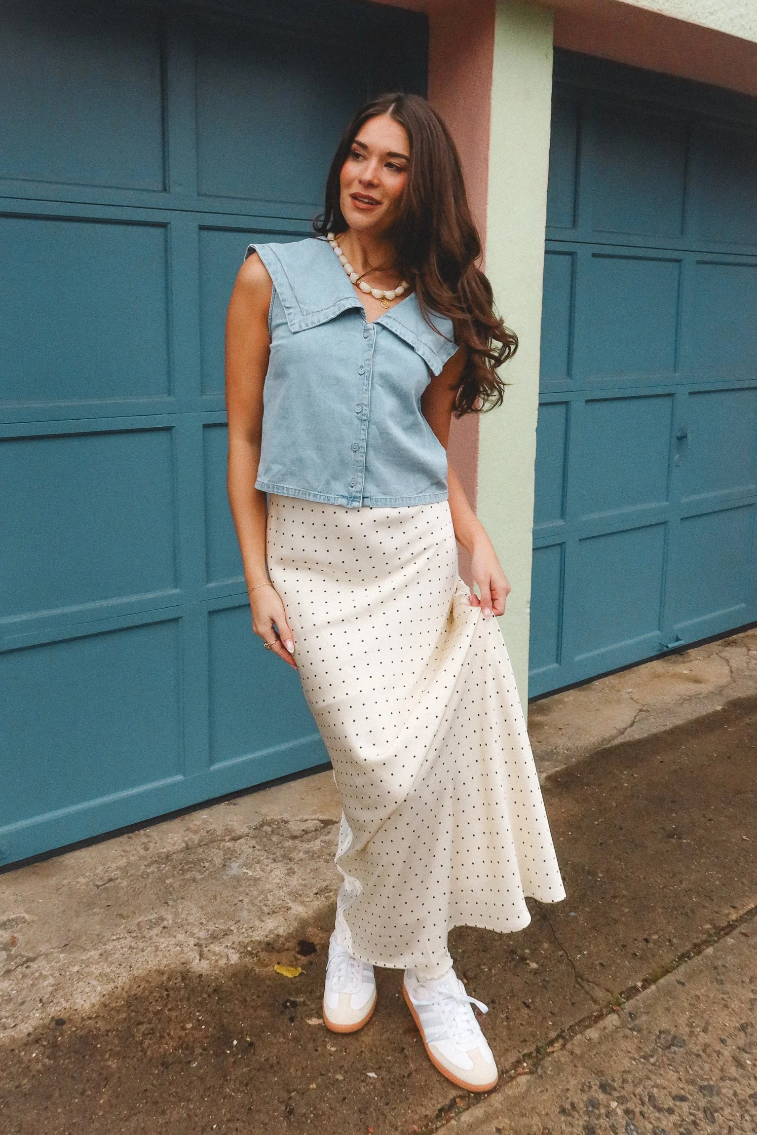 Molly Cream Polka Dot Satin Maxi Skirt