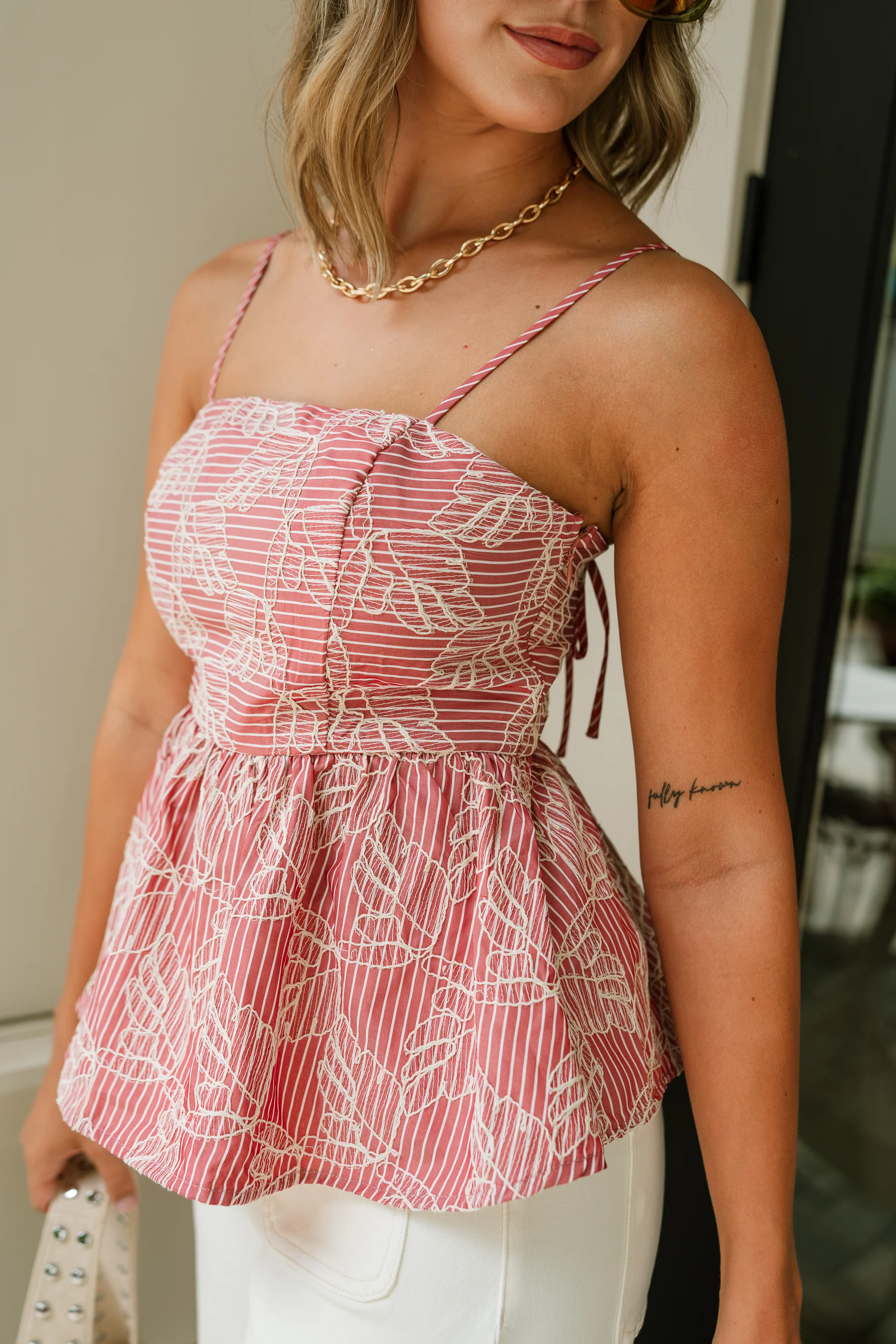 Molly Red & White Striped Floral Tank Top - Image 4