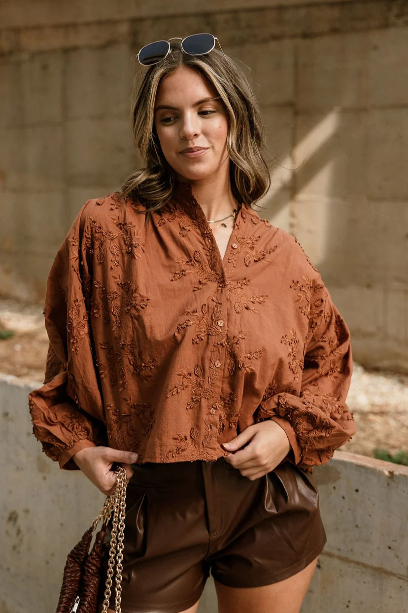 Monica Brown Embroidered Long Sleeve Top - Image 6
