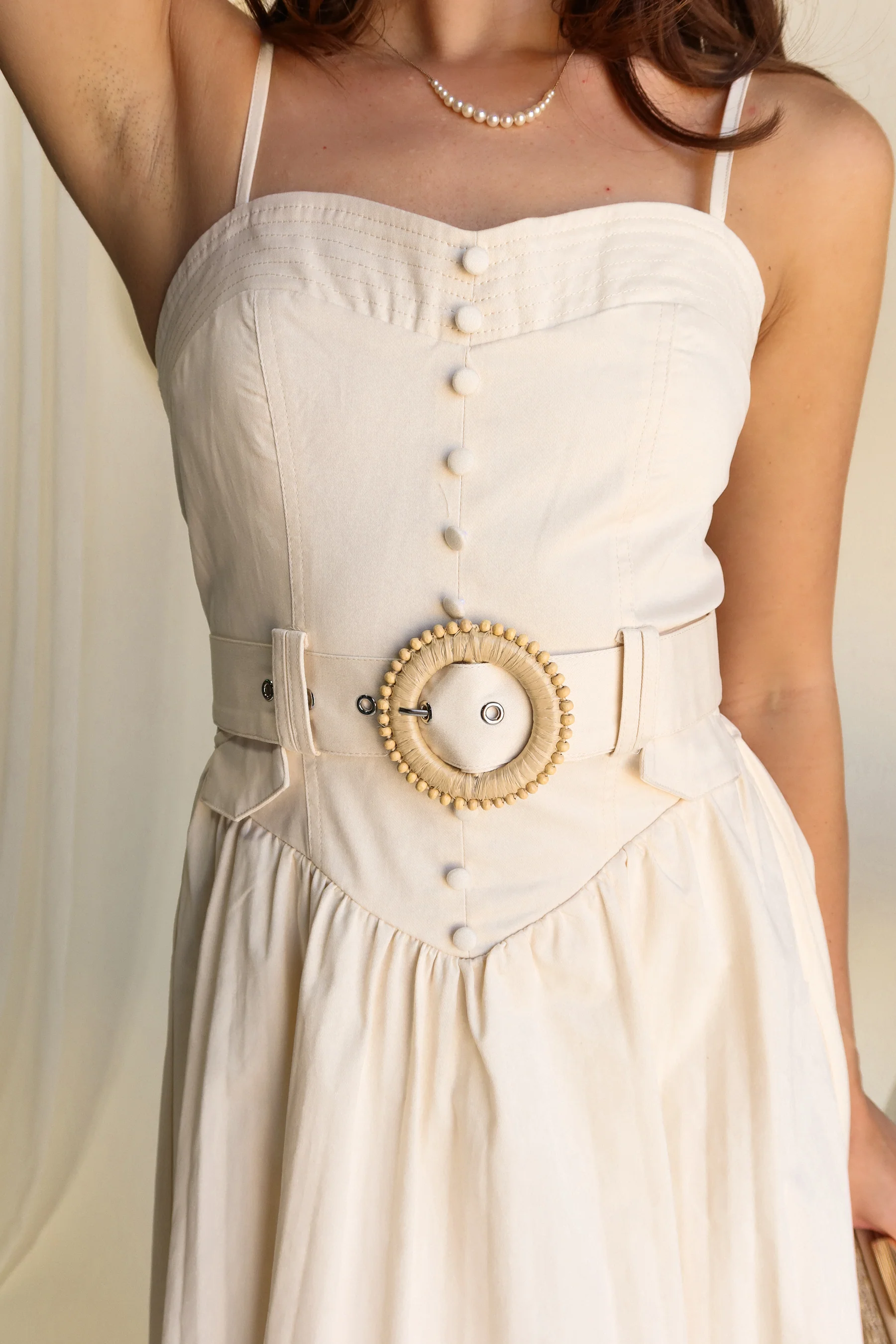 Monica Cream Belted Midi Dress - Image 2
