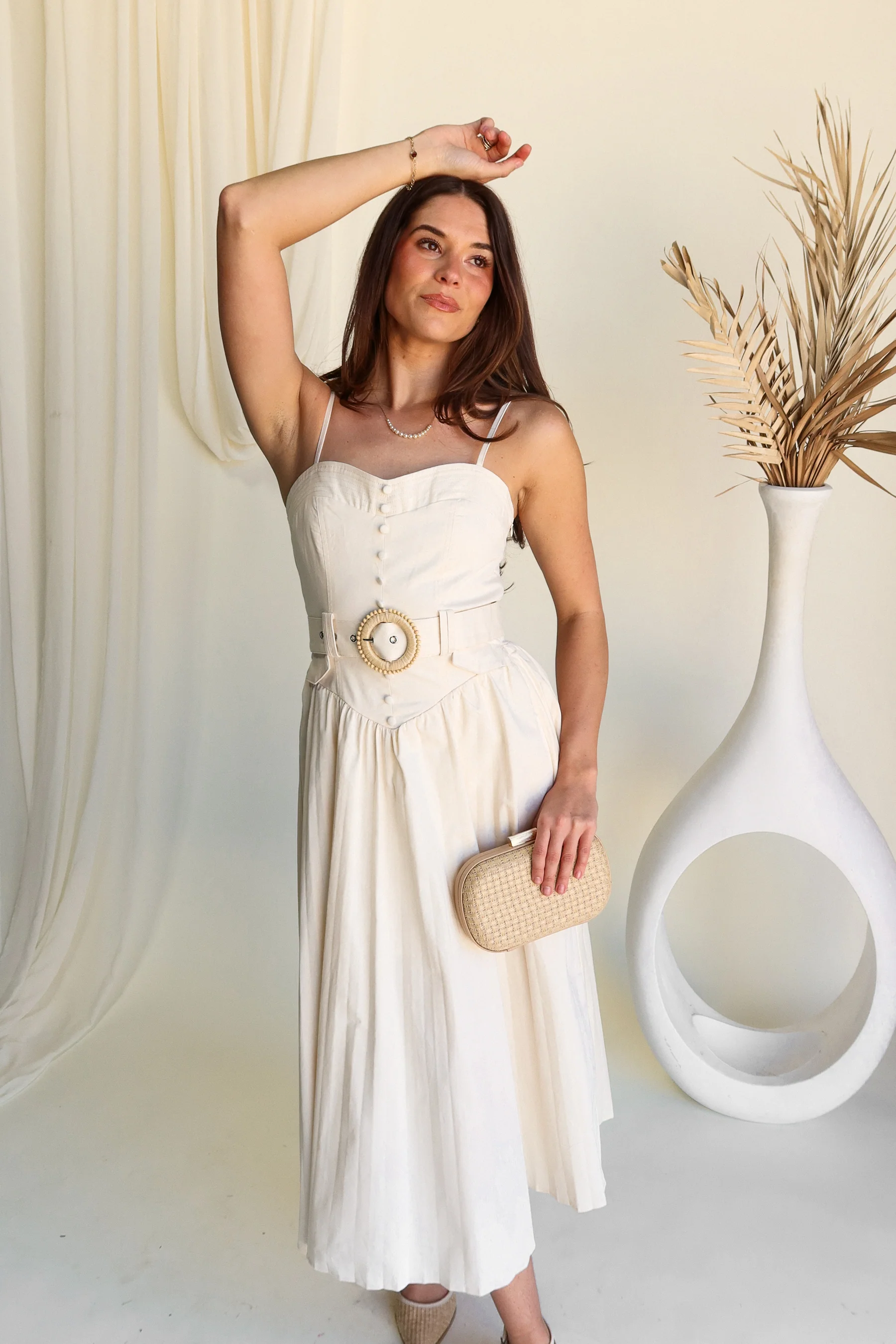 Monica Cream Belted Midi Dress - Image 9