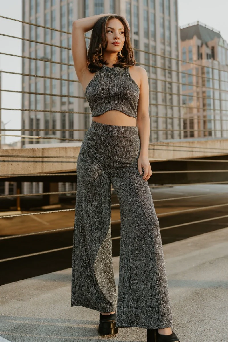 Monroe Black & Silver Wide Leg Pants - Image 2