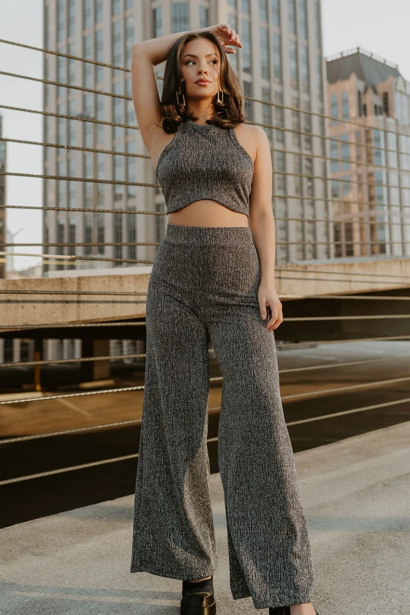 Monroe Black & Silver Wide Leg Pants - Image 3