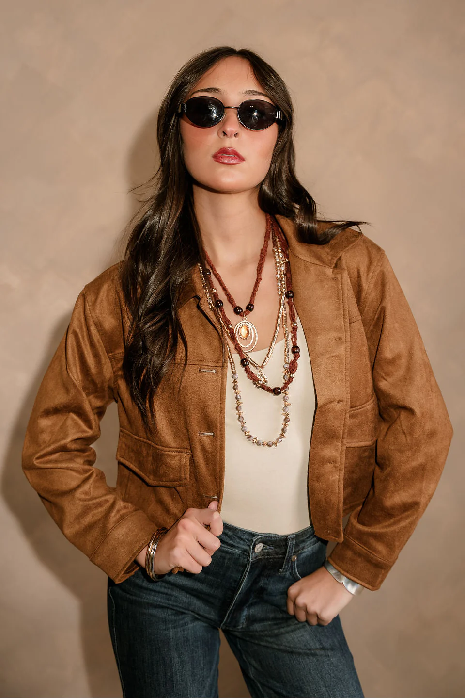 Monroe Camel Suede Cropped Jacket