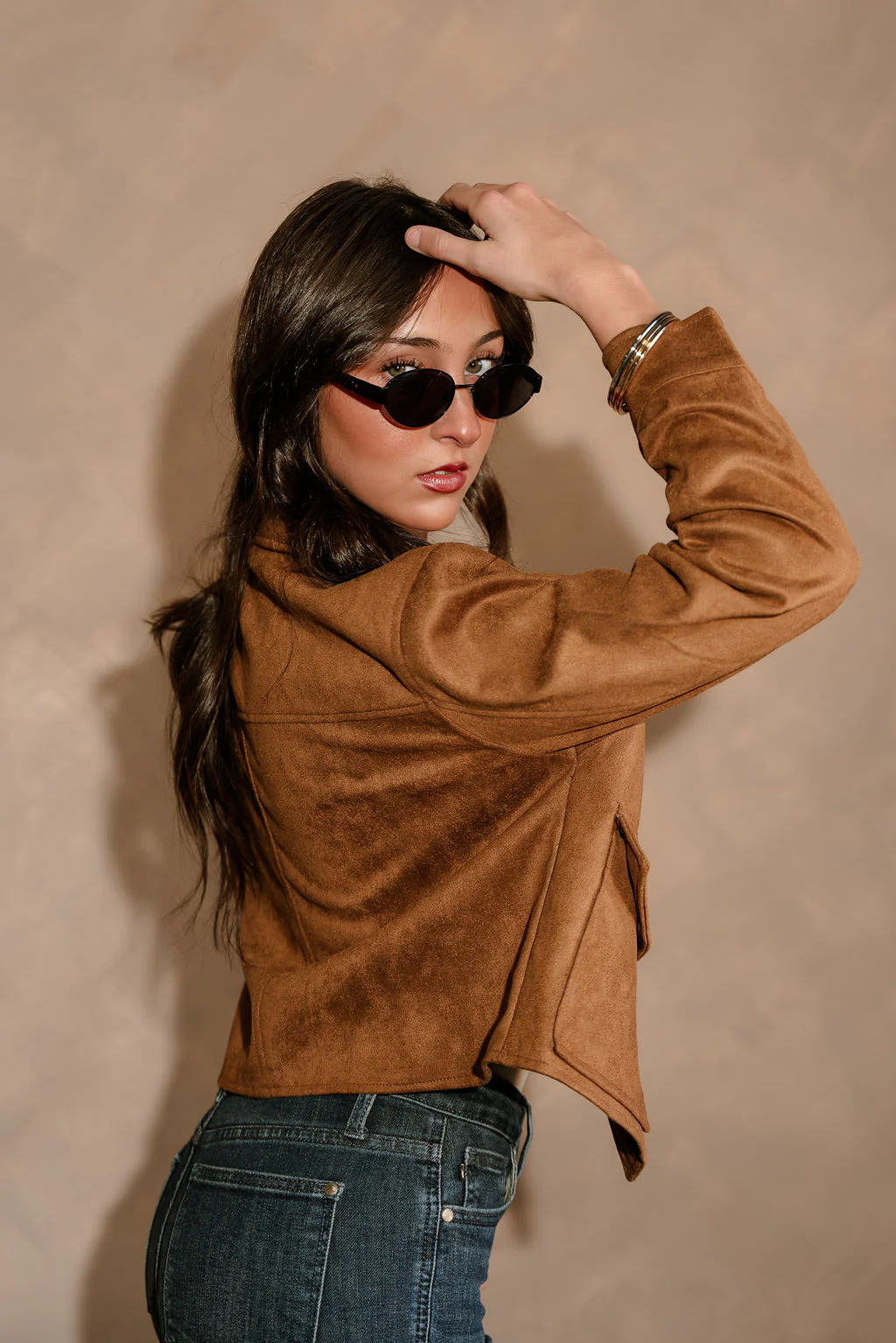 Monroe Camel Suede Cropped Jacket - Image 2