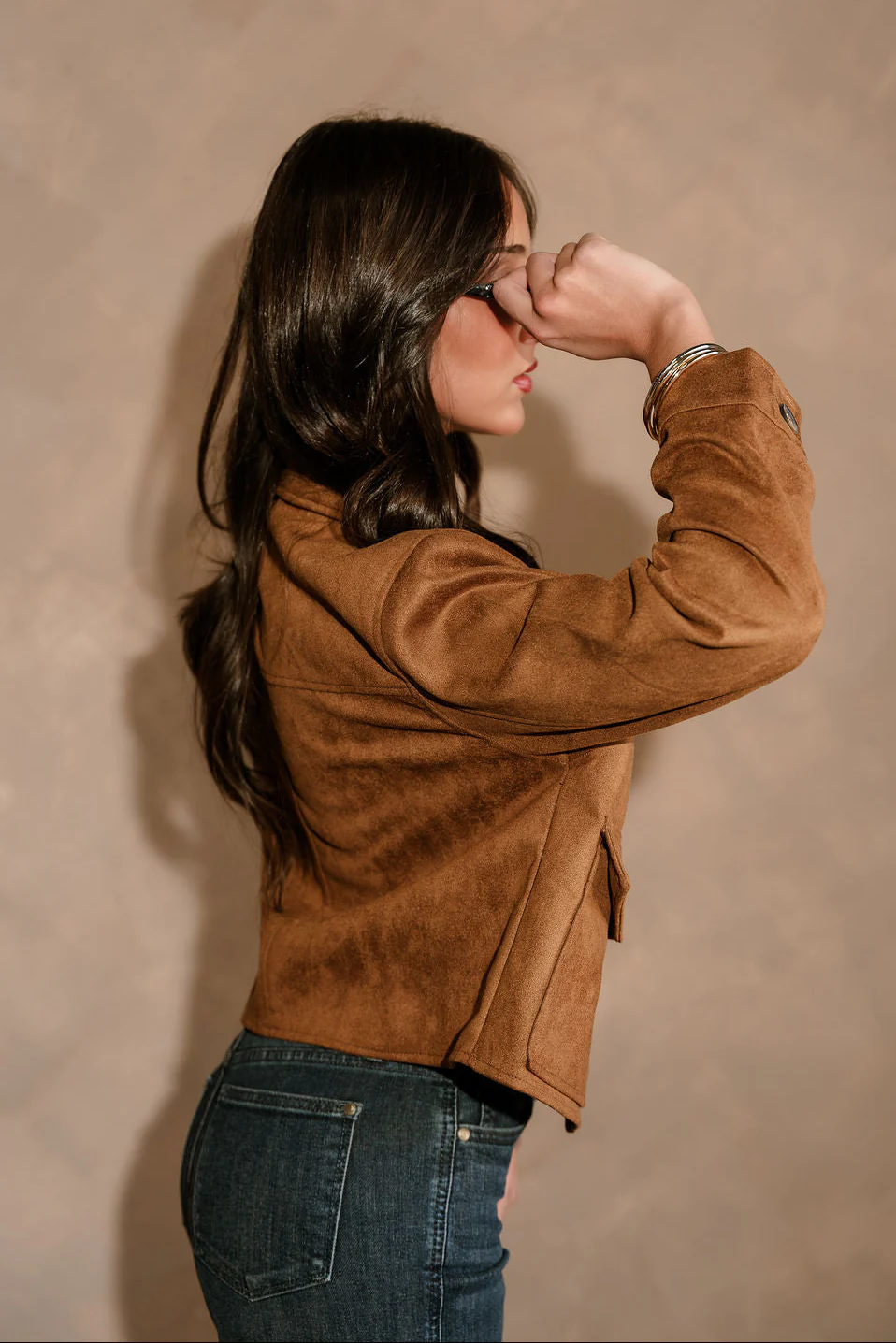 Monroe Camel Suede Cropped Jacket - Image 3