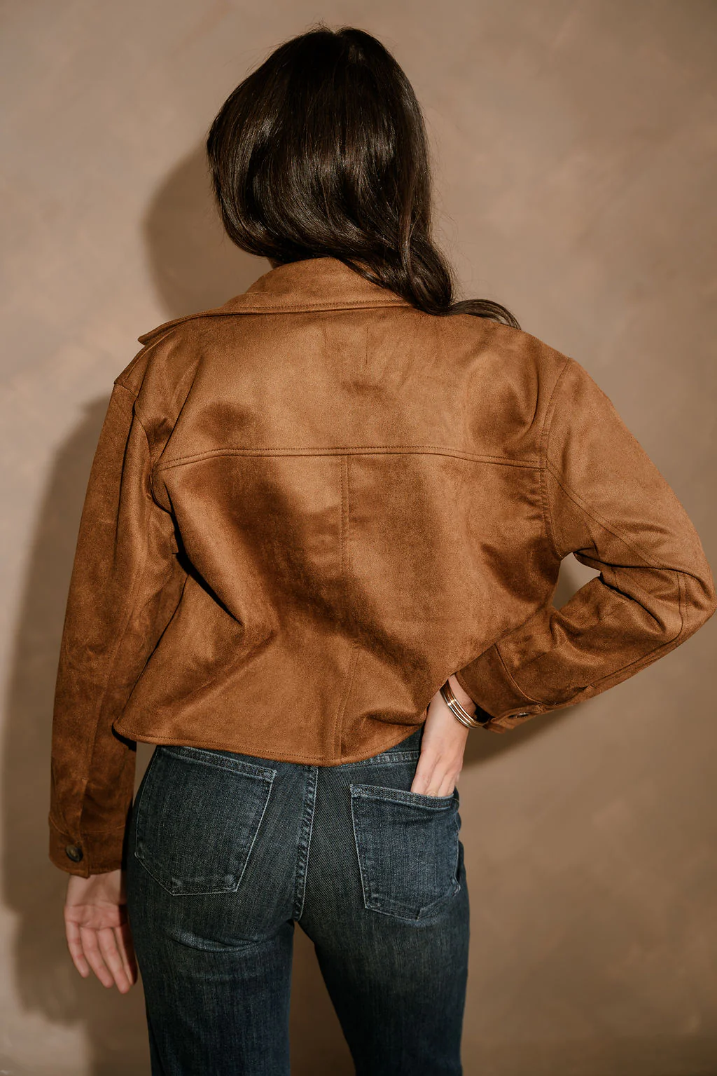 Monroe Camel Suede Cropped Jacket - Image 4