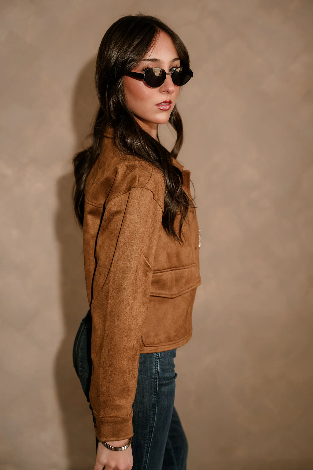 Monroe Camel Suede Cropped Jacket - Image 5