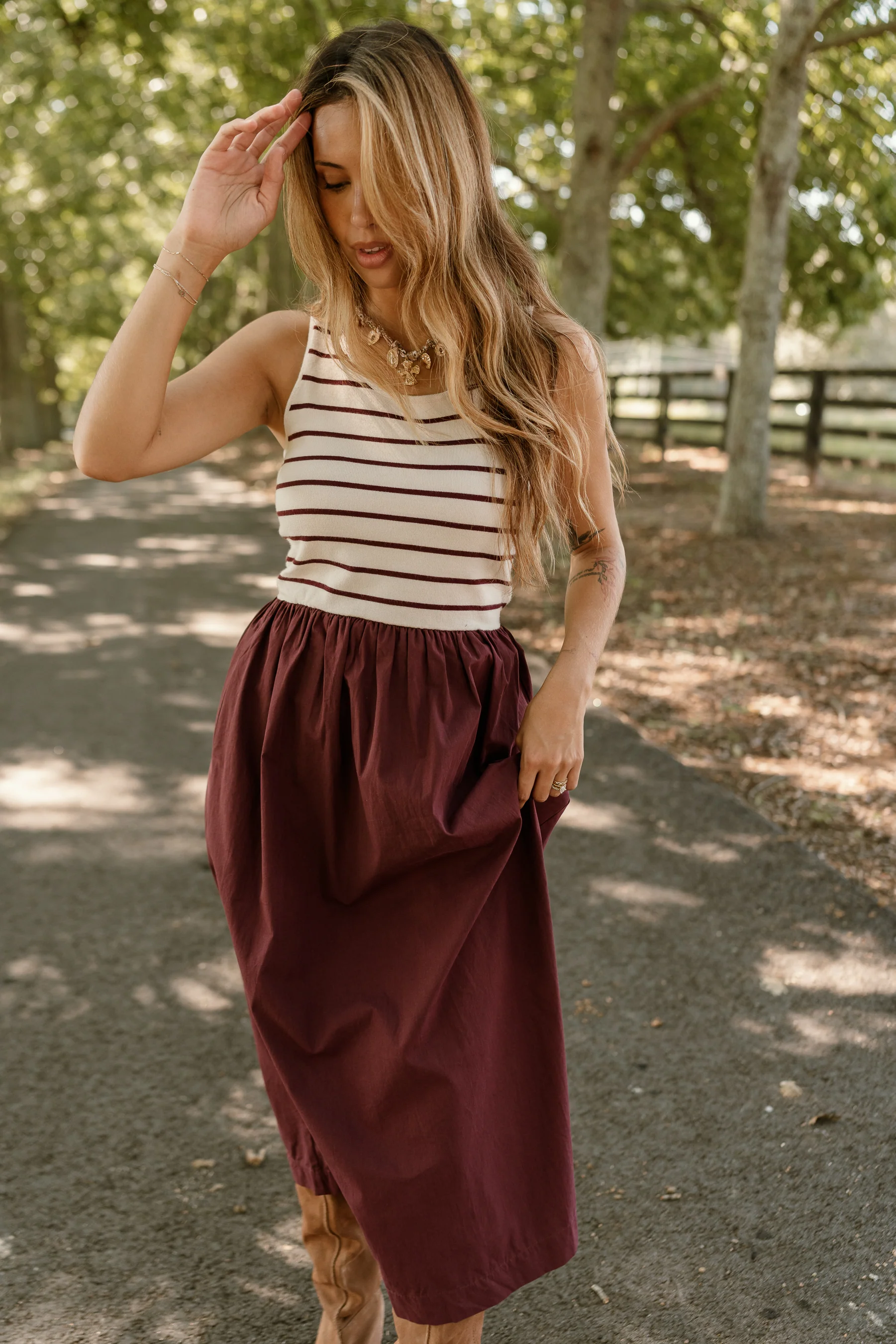 Montana Cream & Wine Striped Midi Dress - Image 4