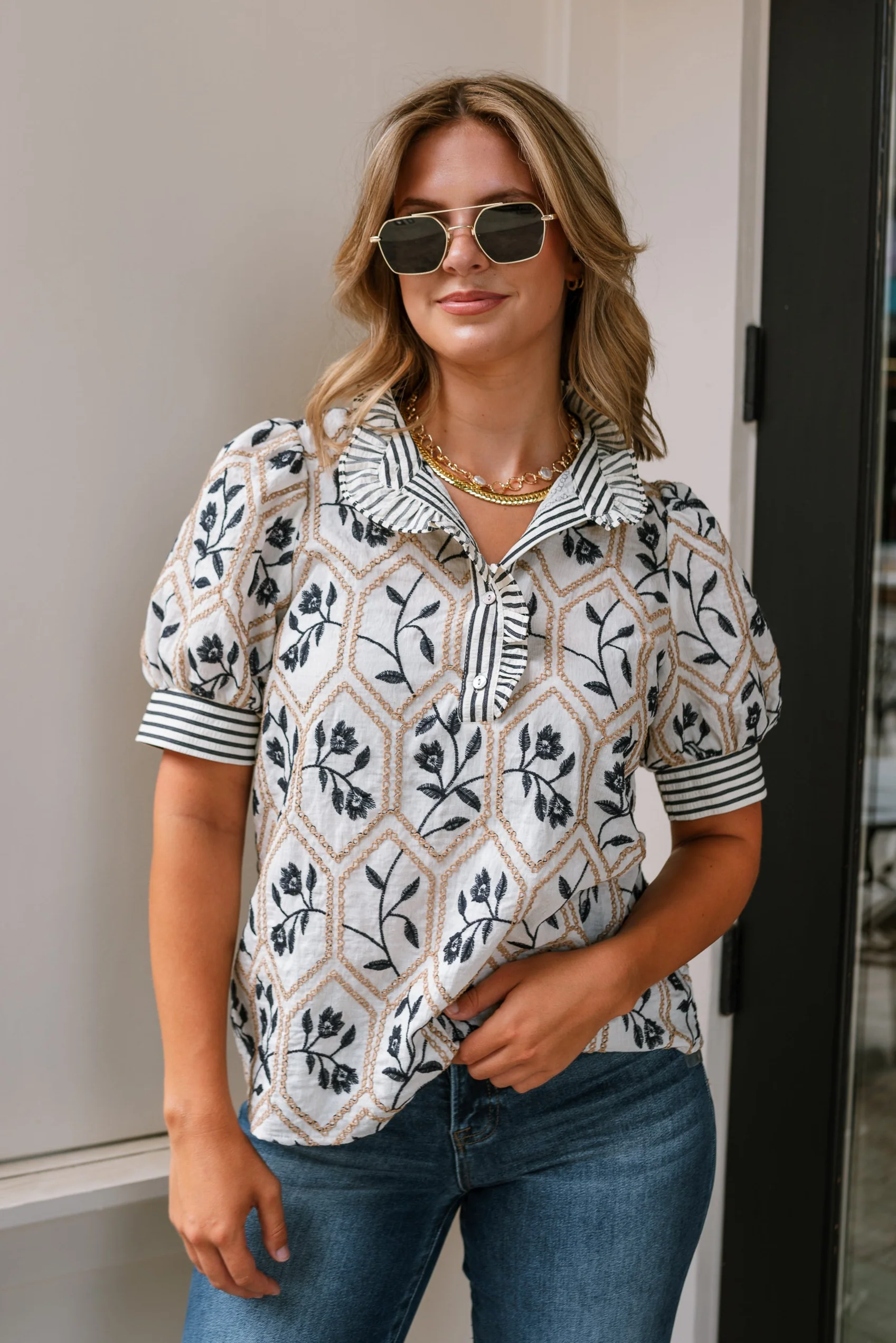 Morgan Cream Multi Floral Short Sleeve Top