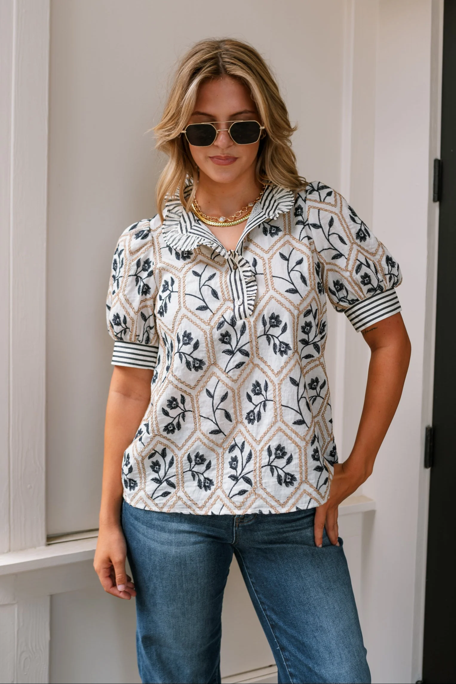 Morgan Cream Multi Floral Short Sleeve Top - Image 5