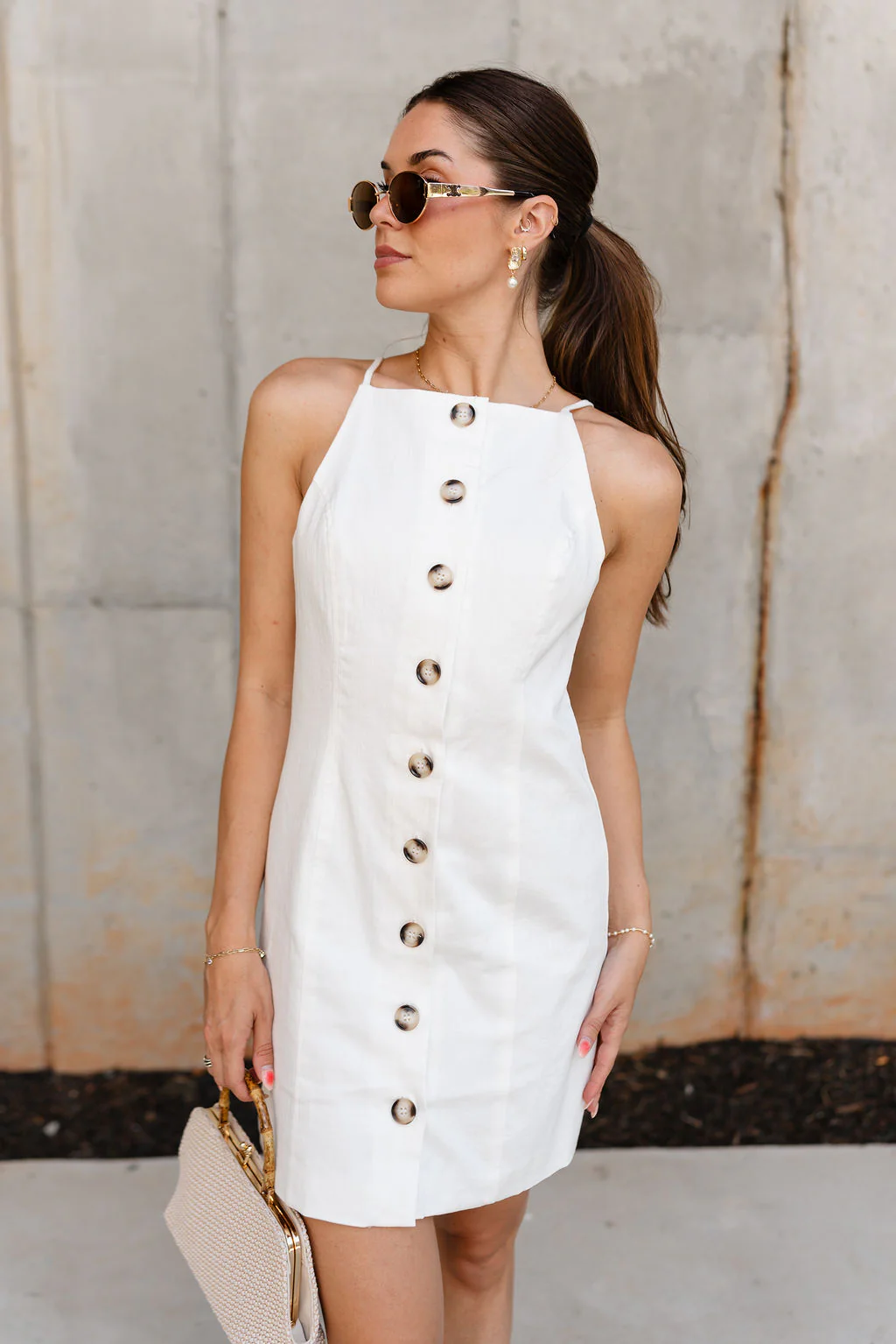 Morgan White Button Front Mini Dress