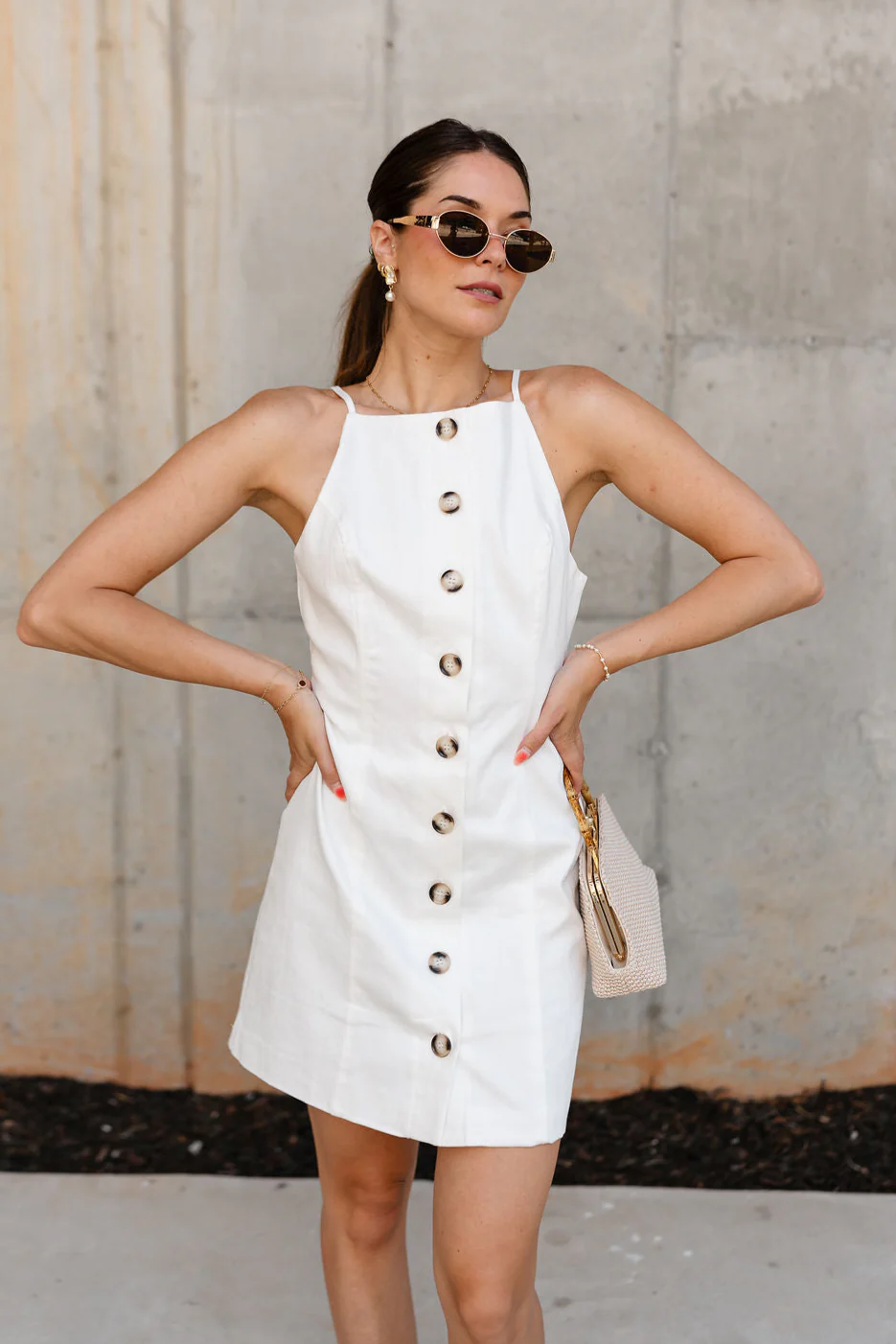 Morgan White Button Front Mini Dress - Image 3