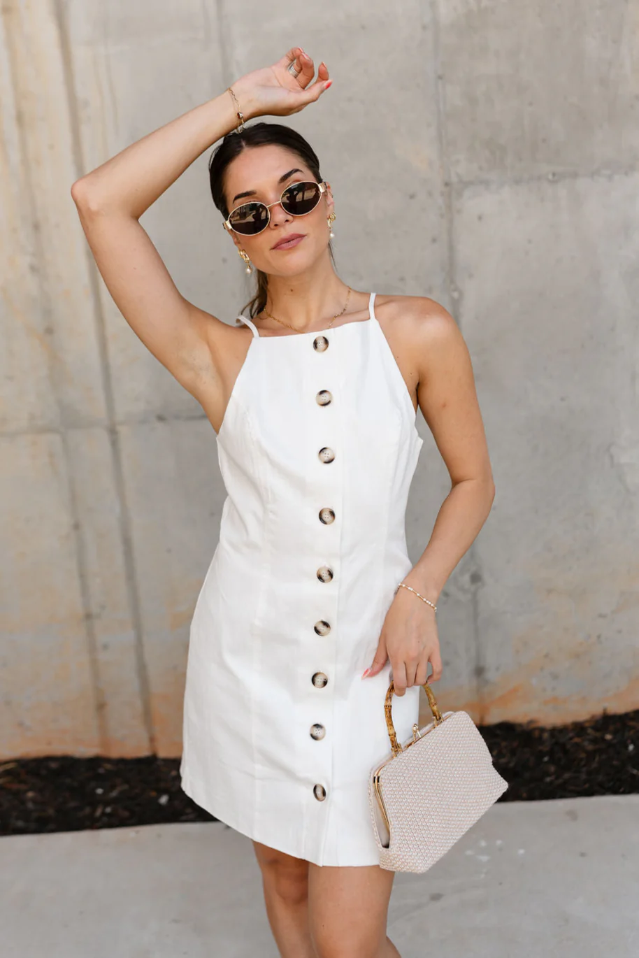 Morgan White Button Front Mini Dress - Image 5