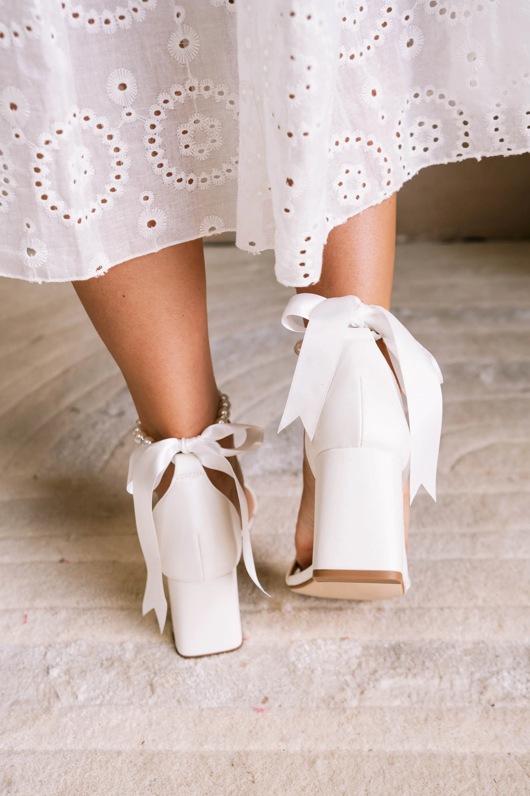 Morgan White Pearl & Rhinestone Bow Ankle Heel - Image 2