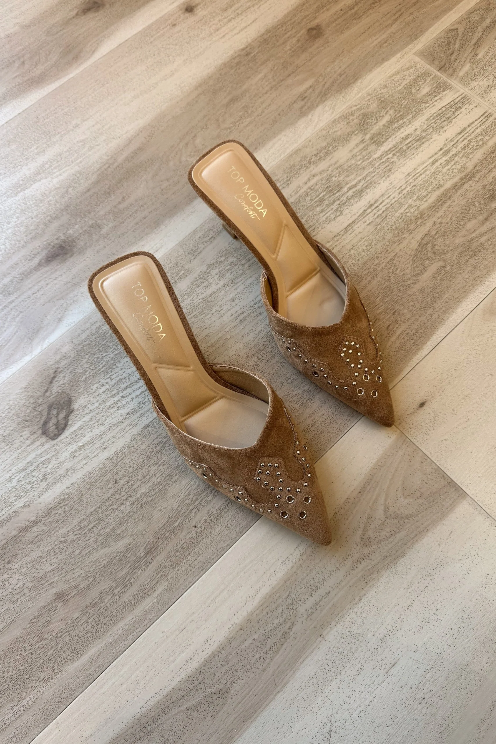 Morley Camel Suede Embellished Mule - Image 4