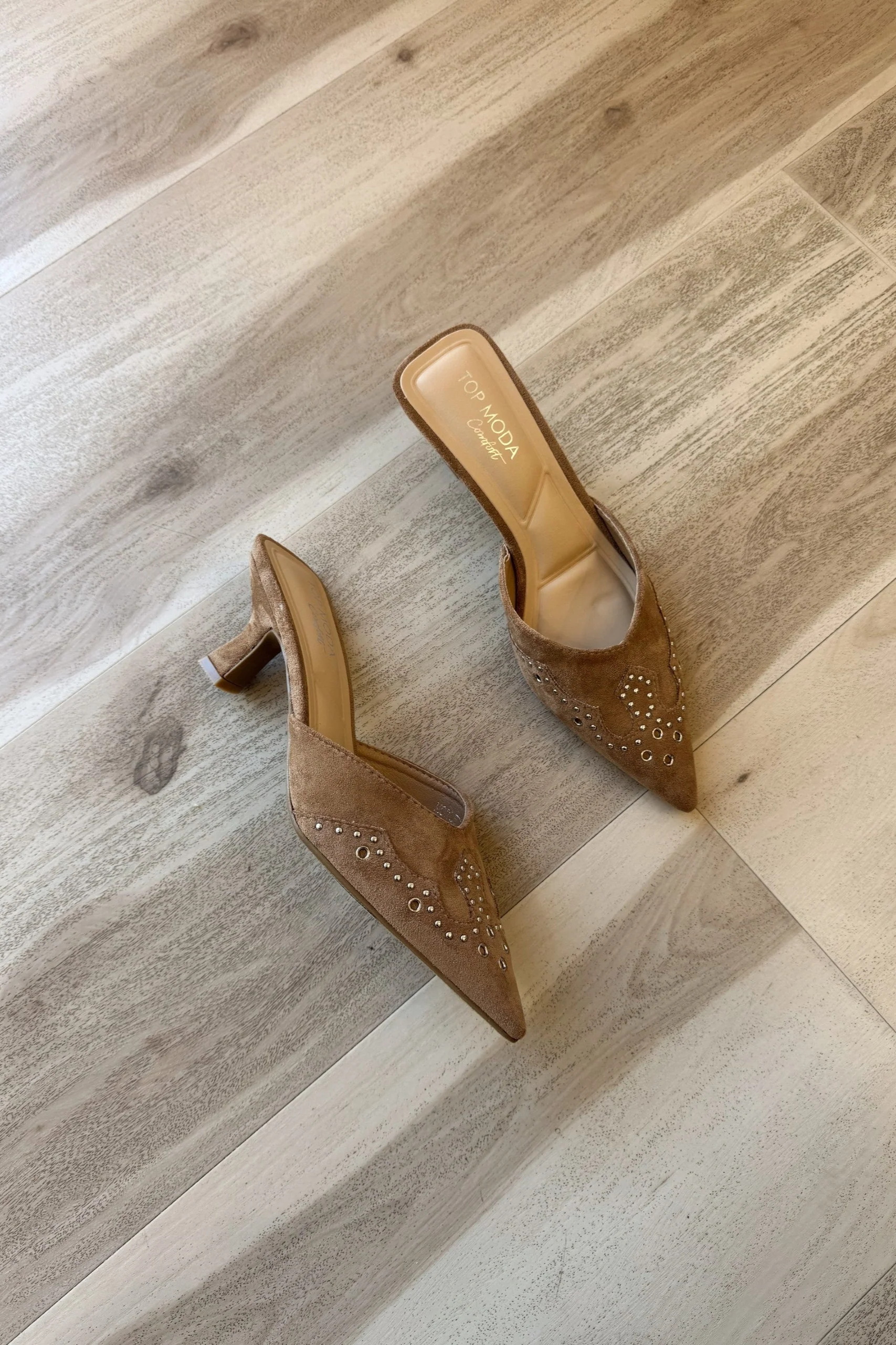 Morley Camel Suede Embellished Mule - Image 8