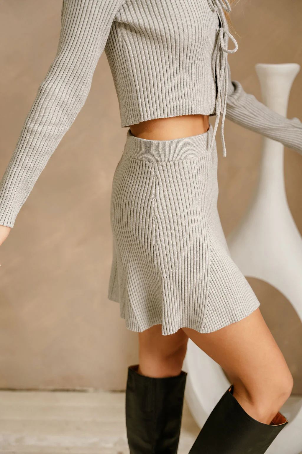 Raelyn Heather Grey Knit Flare Skirt - Image 3
