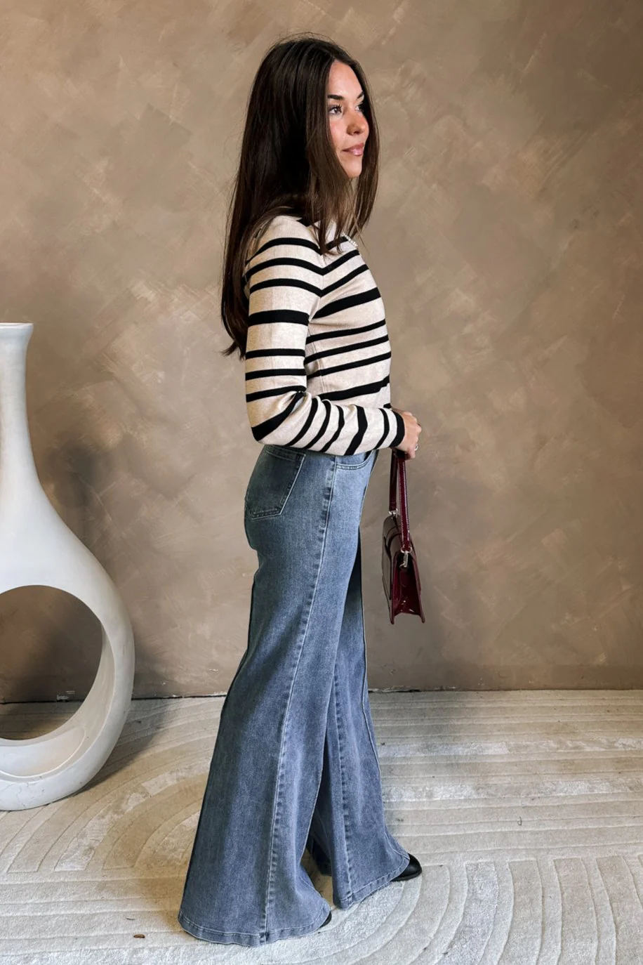 Melissa Black & Oatmeal Stripe Knit Top - Image 3