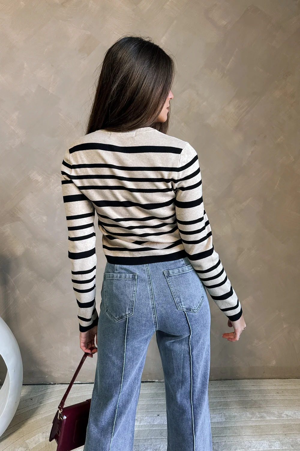 Melissa Black & Oatmeal Stripe Knit Top - Image 4