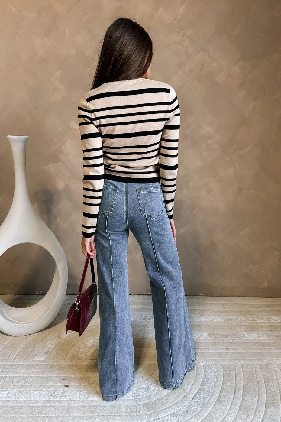 Melissa Black & Oatmeal Stripe Knit Top - Image 5