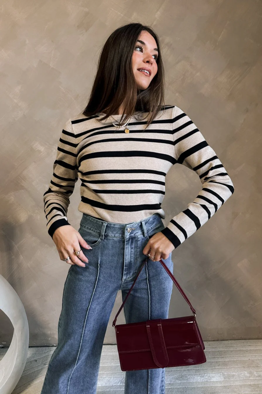 Melissa Black & Oatmeal Stripe Knit Top - Image 6