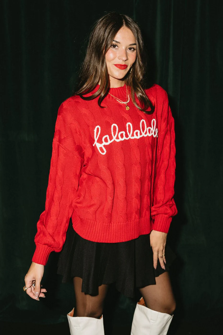 FaLaLaLa Red & White Long Sleeve Sweater - Image 5