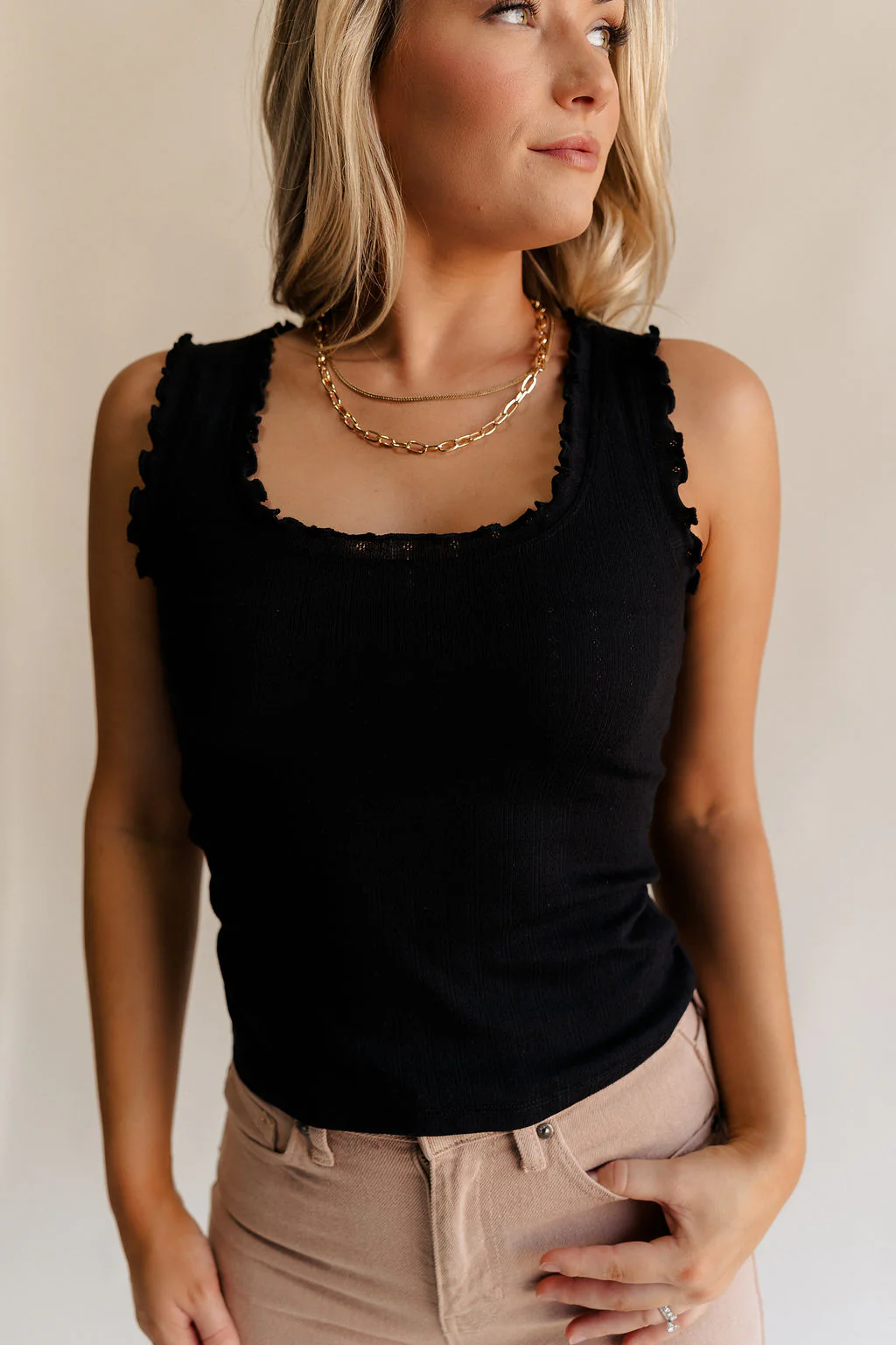 Myla Black Ruffle Sleeveless Tank - Image 3