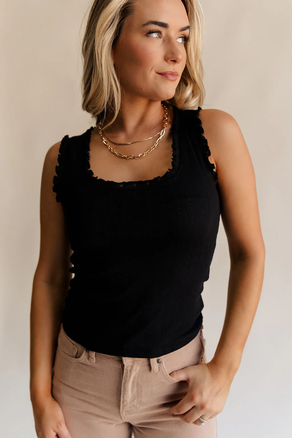 Myla Black Ruffle Sleeveless Tank - Image 7