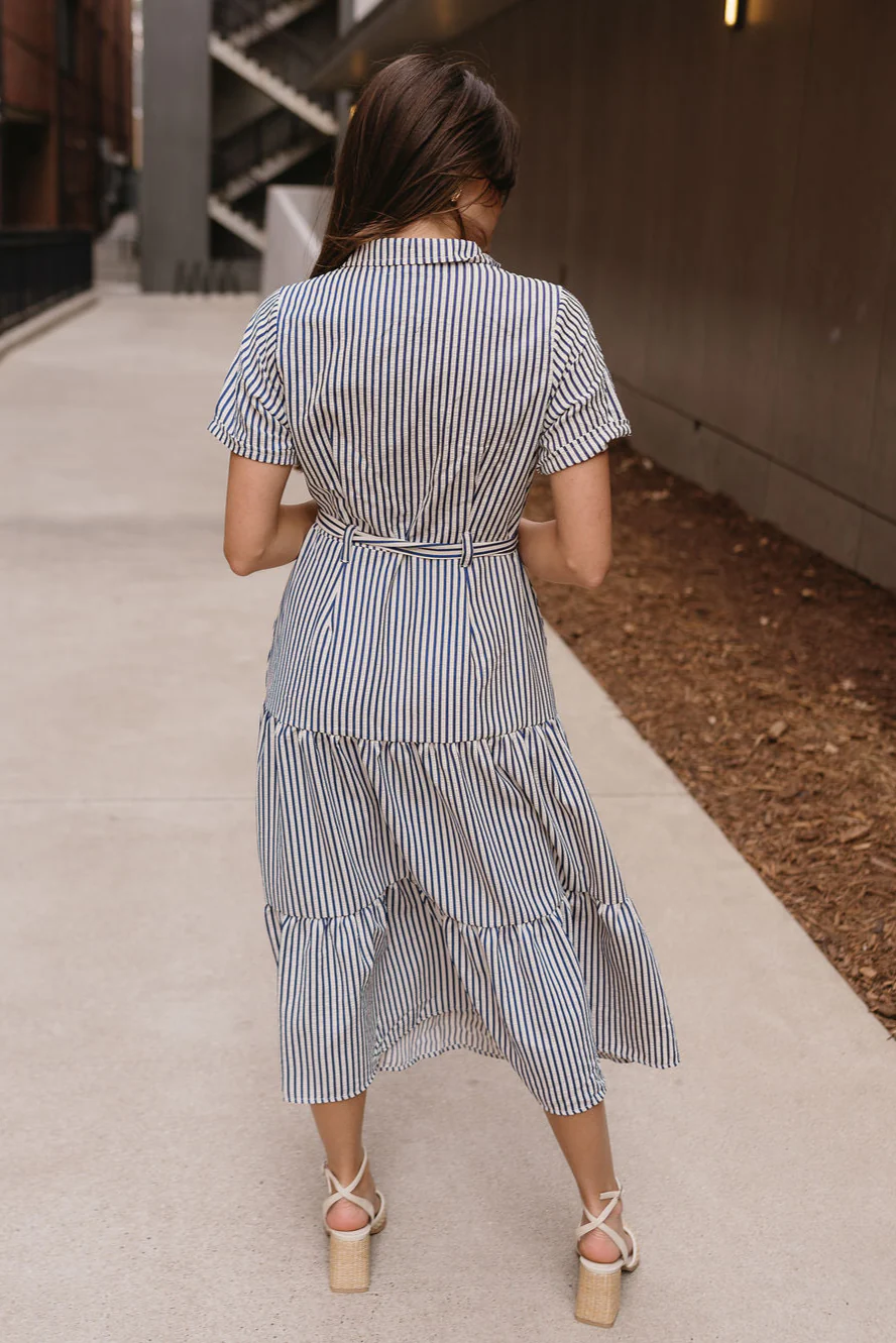 Myla Ivory & Navy Stripe Tie Midi Dress - Image 3