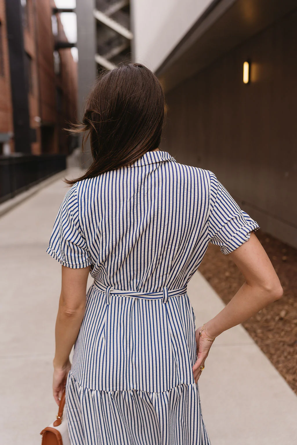 Myla Ivory & Navy Stripe Tie Midi Dress - Image 6