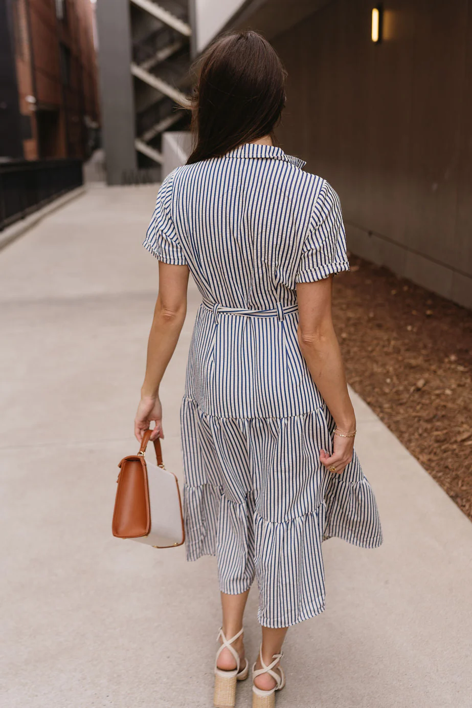 Myla Ivory & Navy Stripe Tie Midi Dress - Image 7