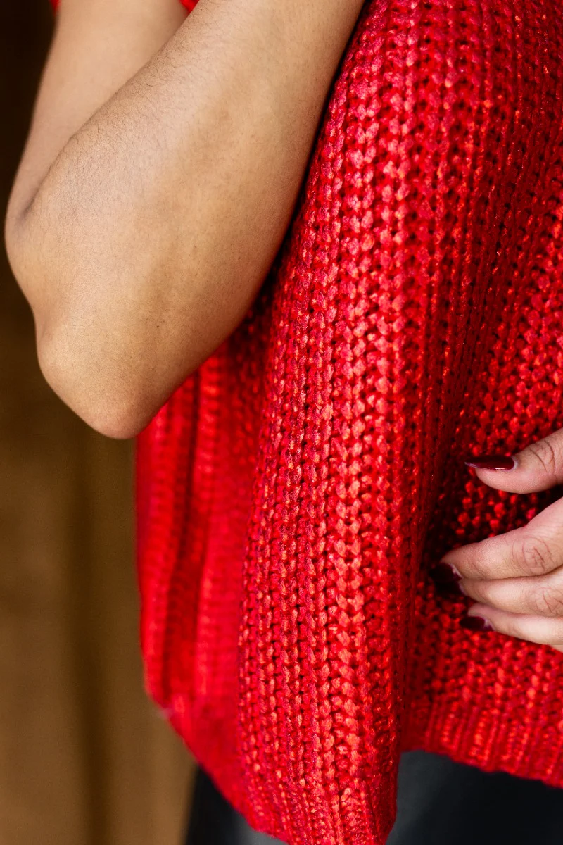 Myla Red Cable Knit Sleeveless Sweater - Image 3
