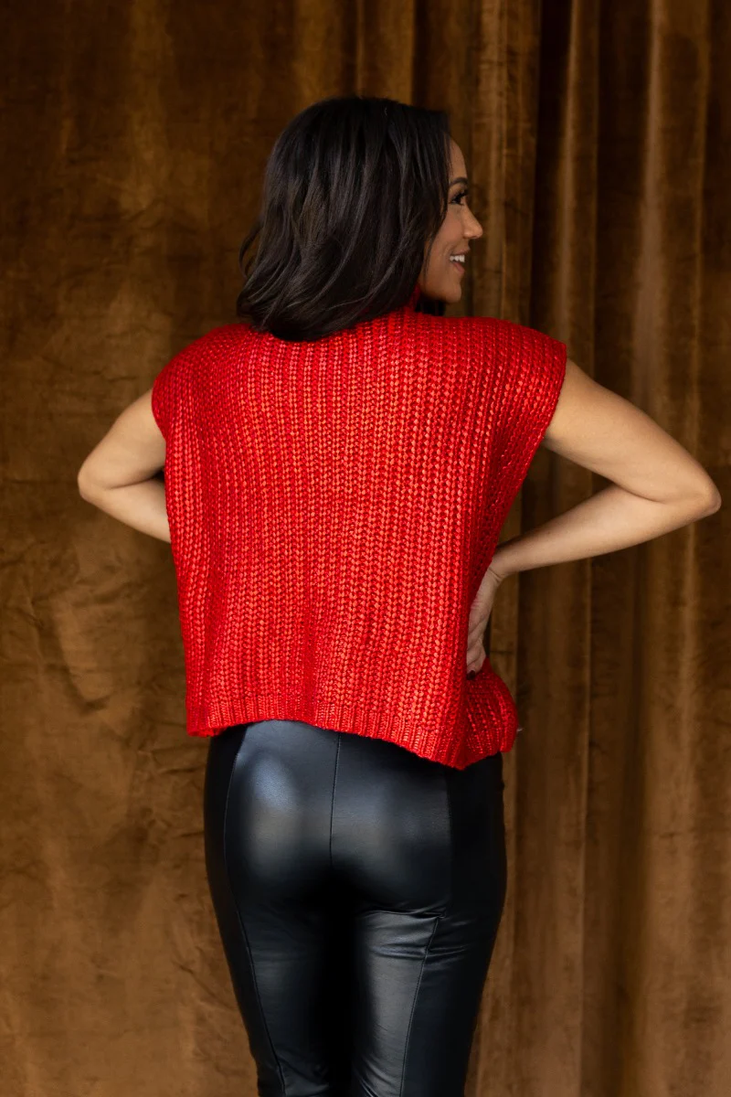 Myla Red Cable Knit Sleeveless Sweater - Image 5