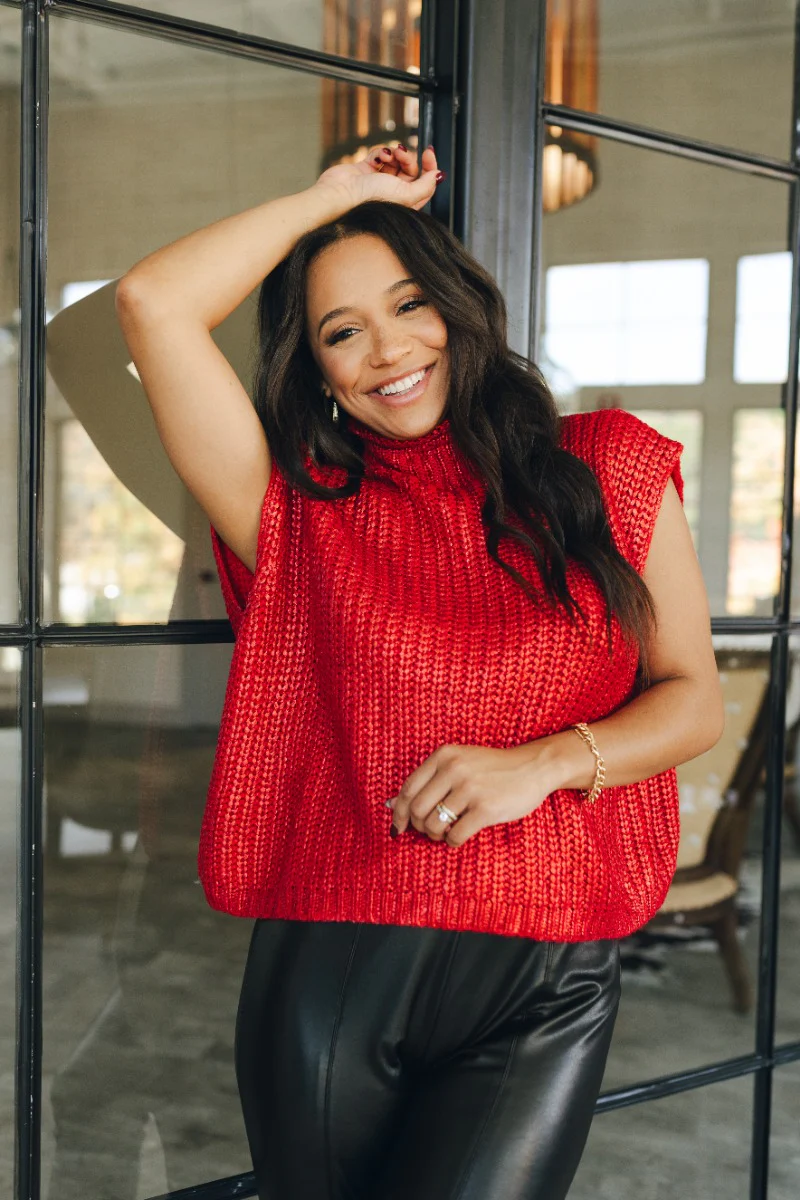 Myla Red Cable Knit Sleeveless Sweater - Image 6
