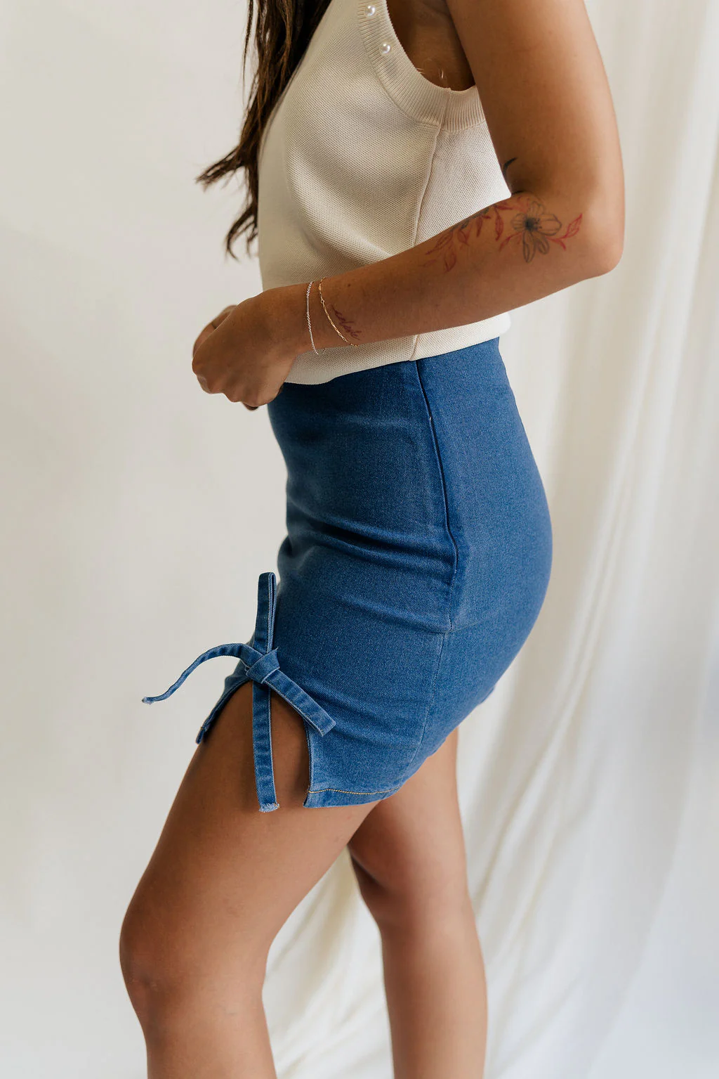 Mylah Denim Slit Bow Mini Skirt
