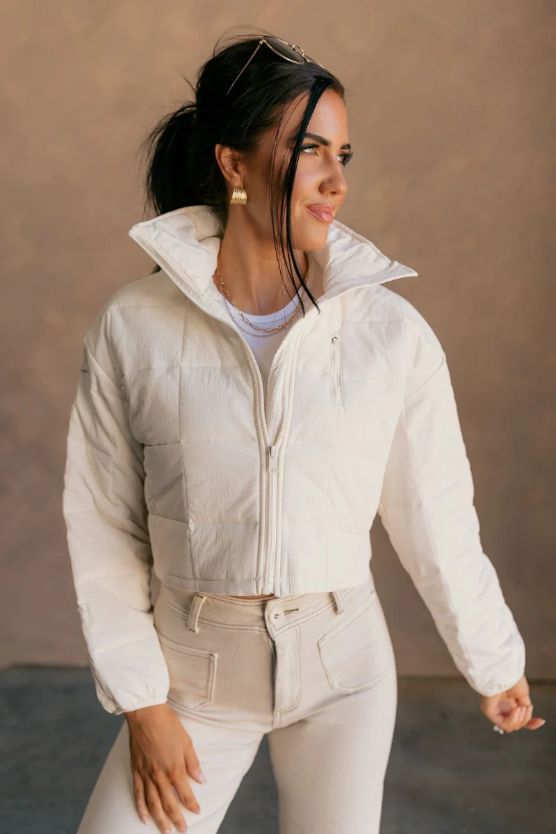Mylah Off White Cropped Puffer Jacket