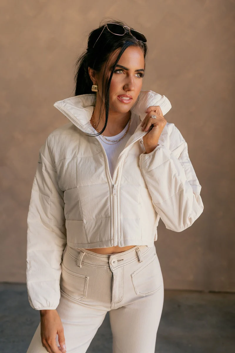 Mylah Off White Cropped Puffer Jacket - Image 2