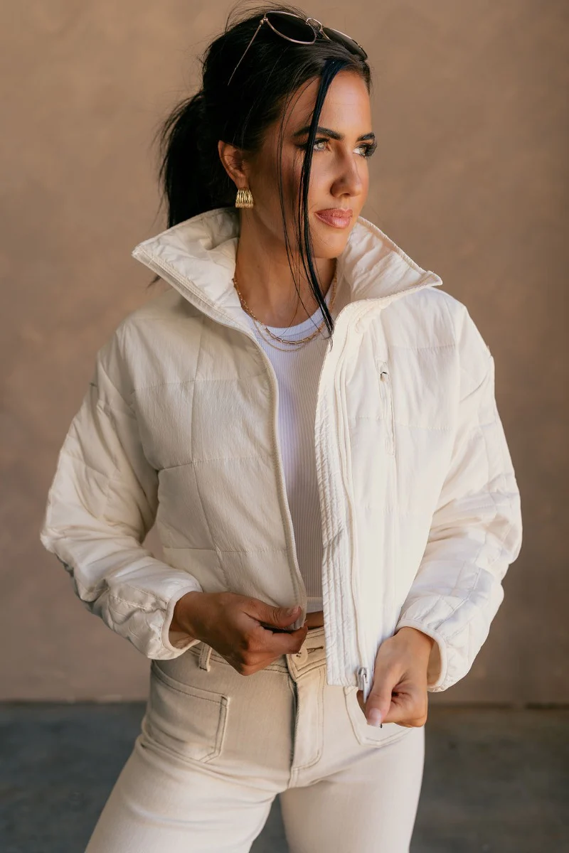 Mylah Off White Cropped Puffer Jacket - Image 3