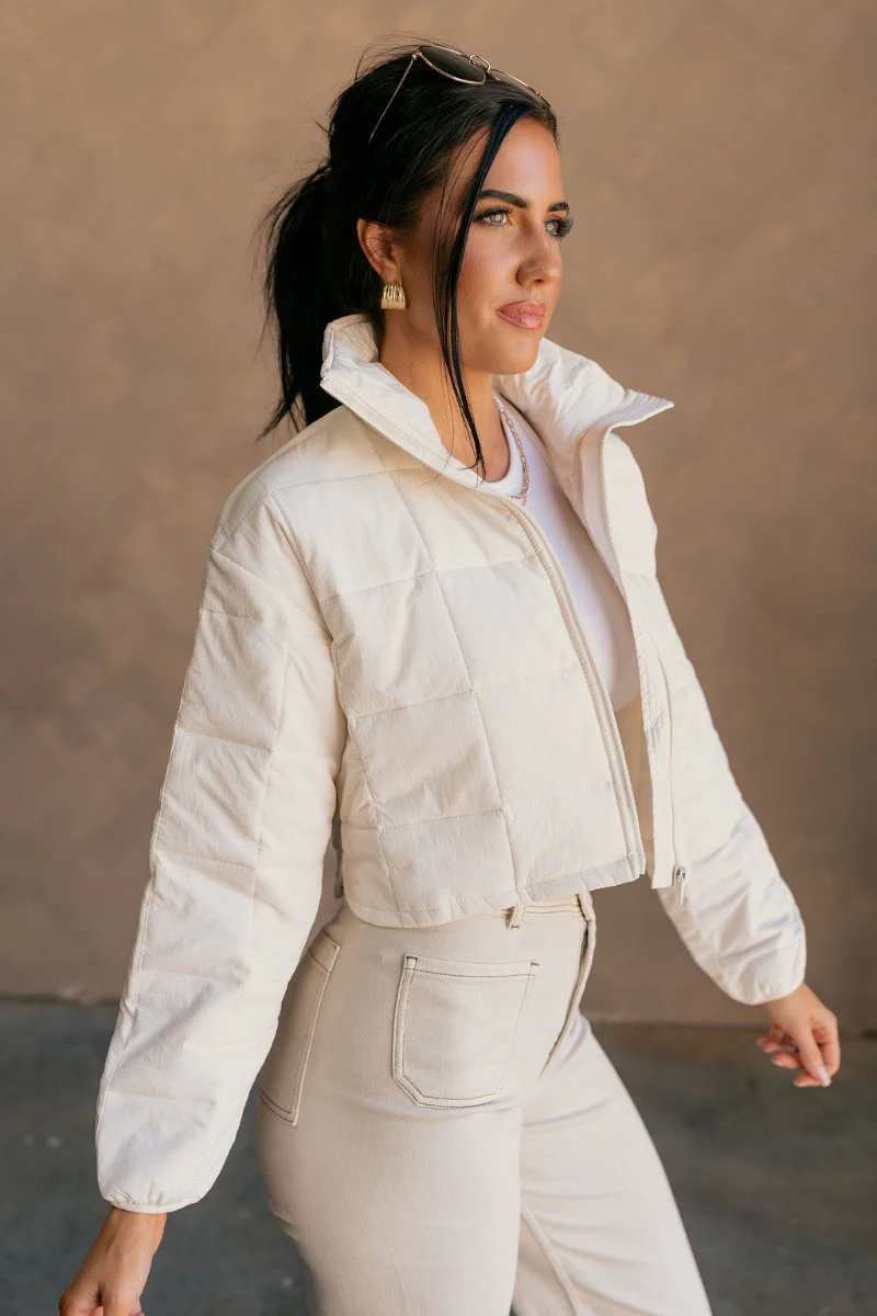 Mylah Off White Cropped Puffer Jacket - Image 4
