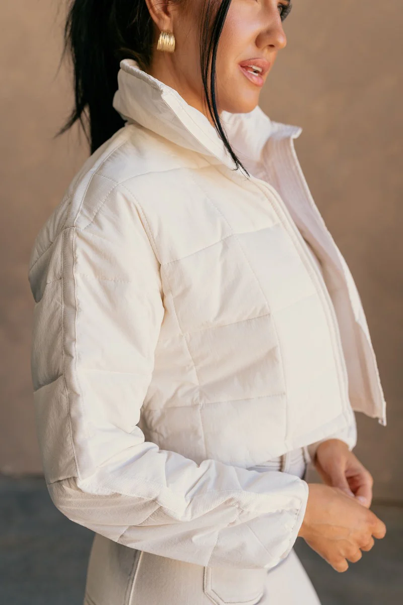 Mylah Off White Cropped Puffer Jacket - Image 5