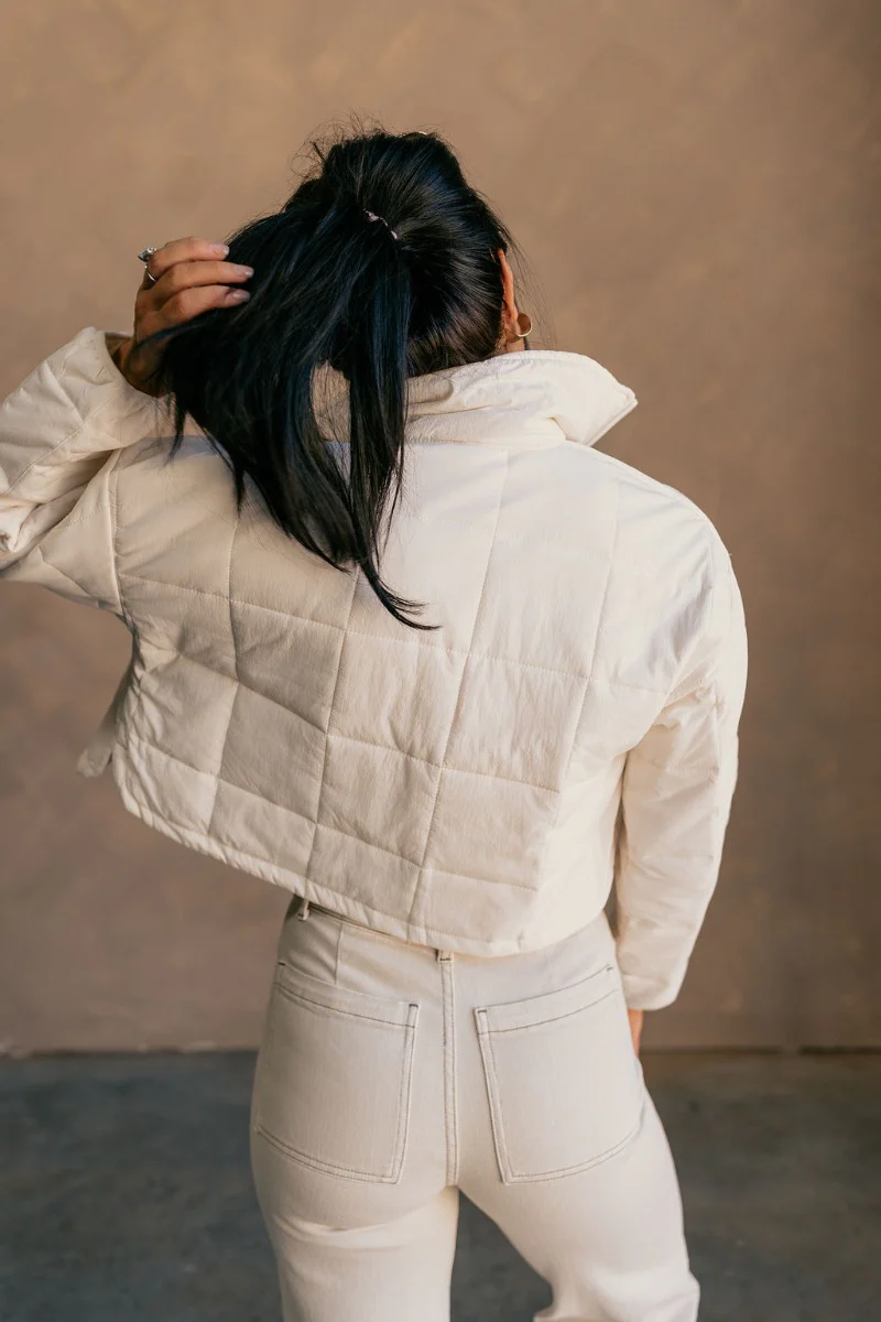 Mylah Off White Cropped Puffer Jacket - Image 6