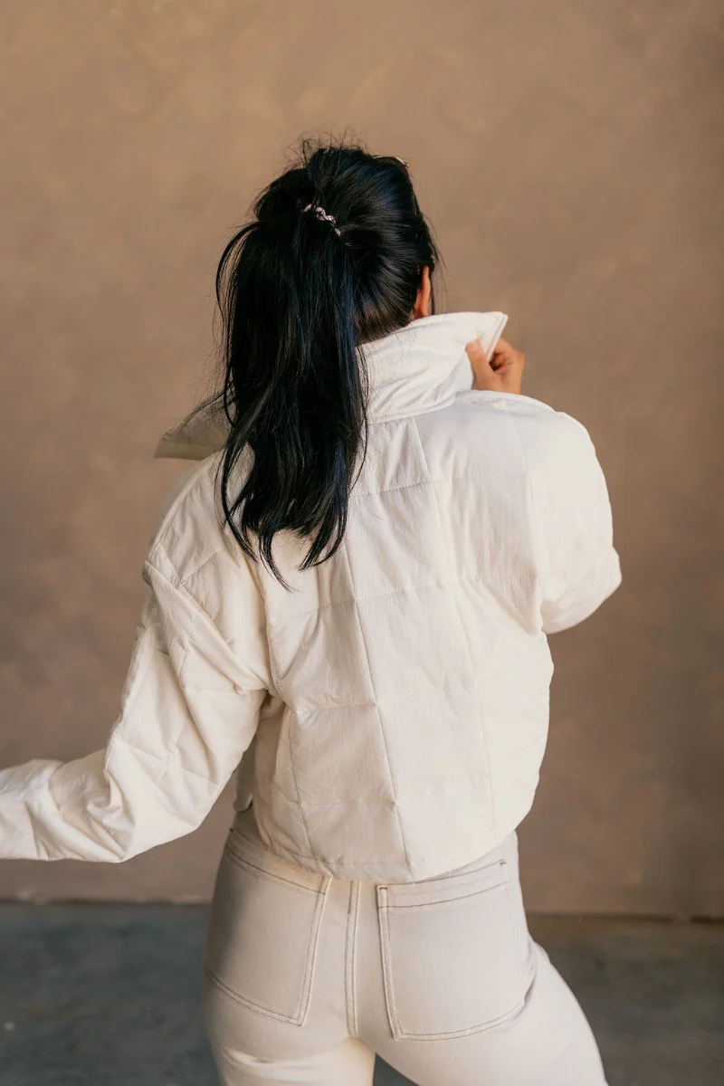 Mylah Off White Cropped Puffer Jacket - Image 7