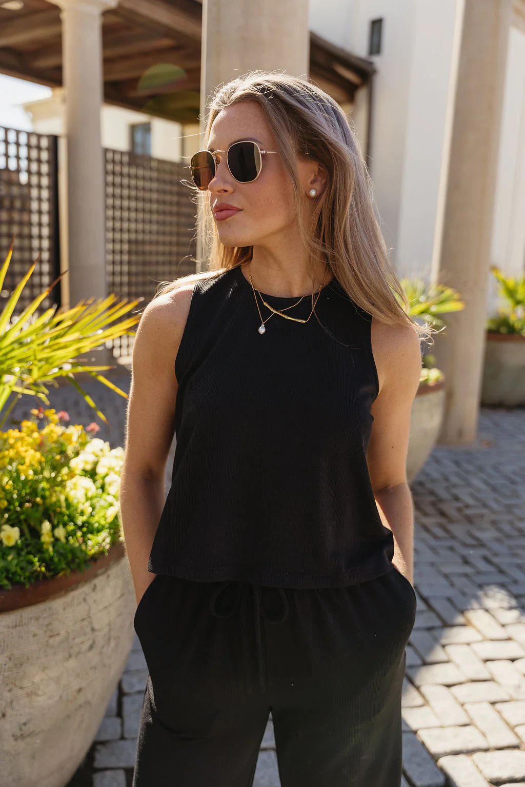 Myra Black Ribbed Tank