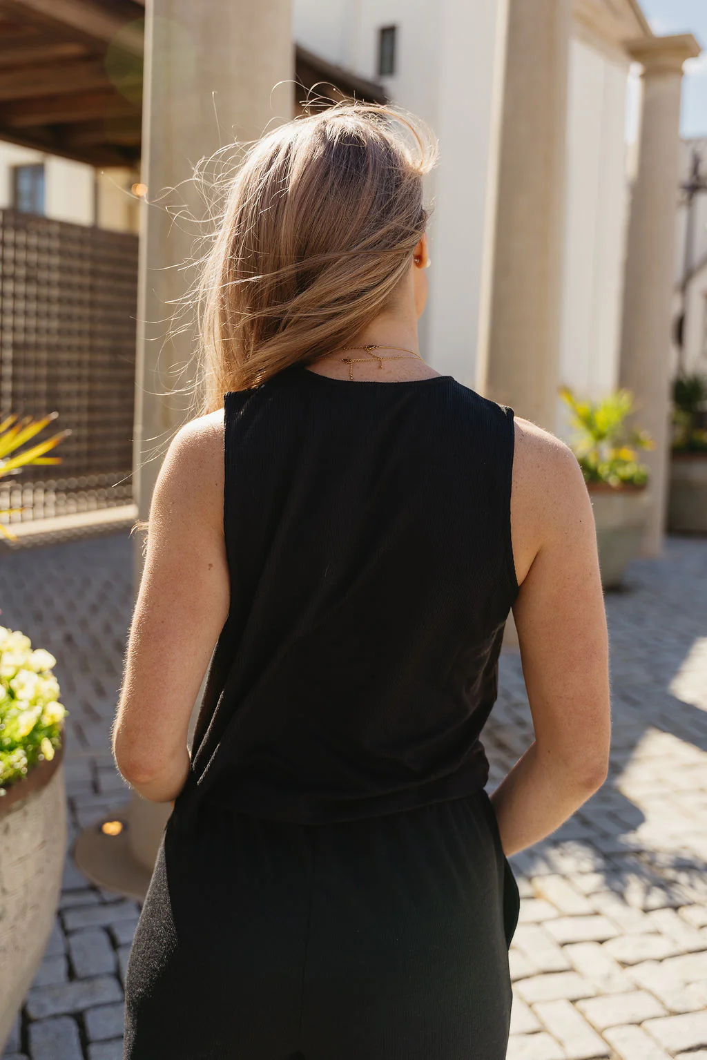 Myra Black Ribbed Tank - Image 3