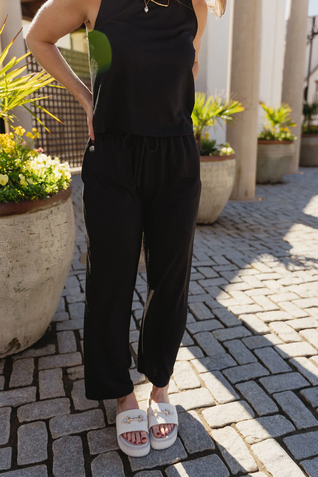 Myra Black Ribbed Wide Leg Pants - Image 2