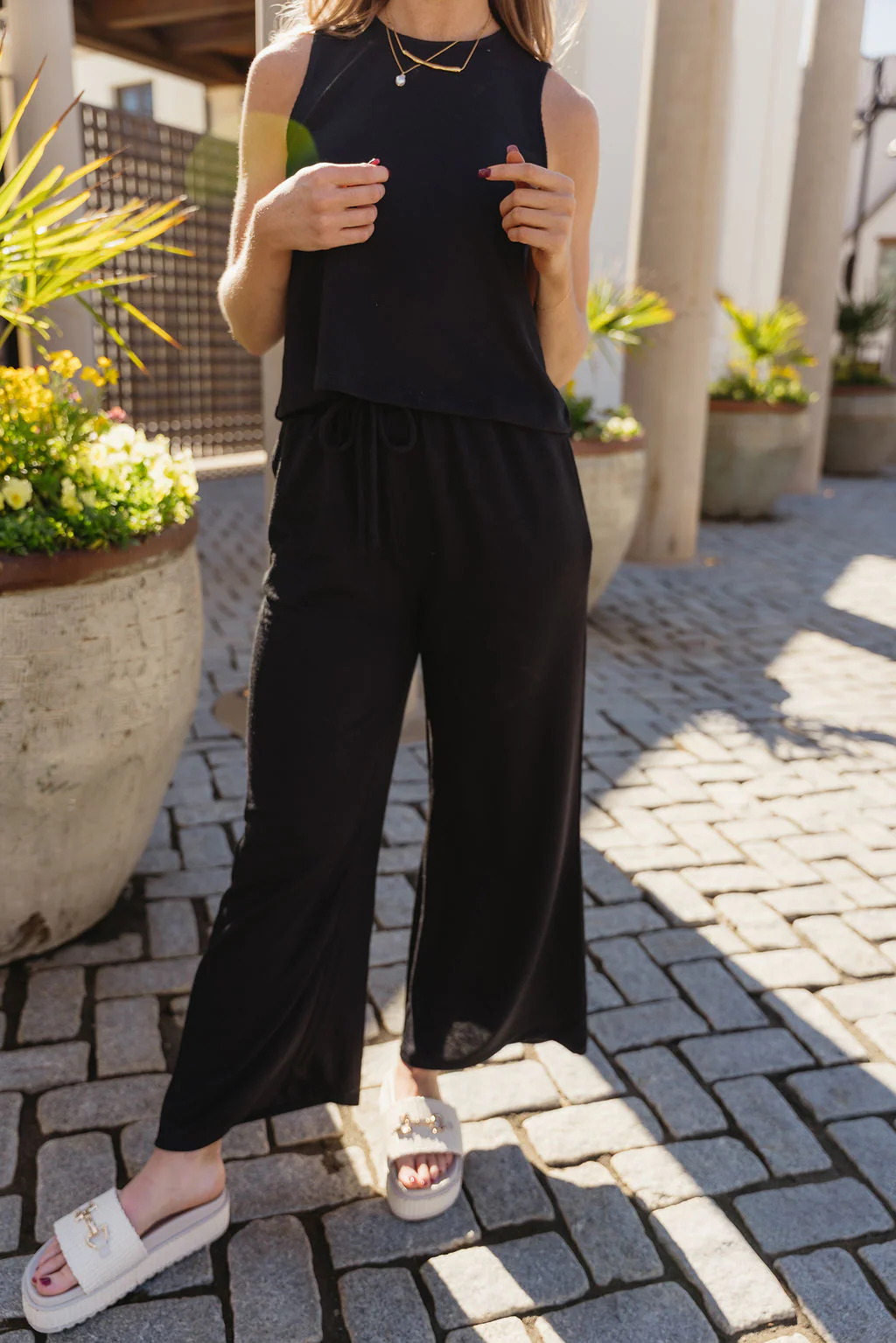 Myra Black Ribbed Wide Leg Pants - Image 5