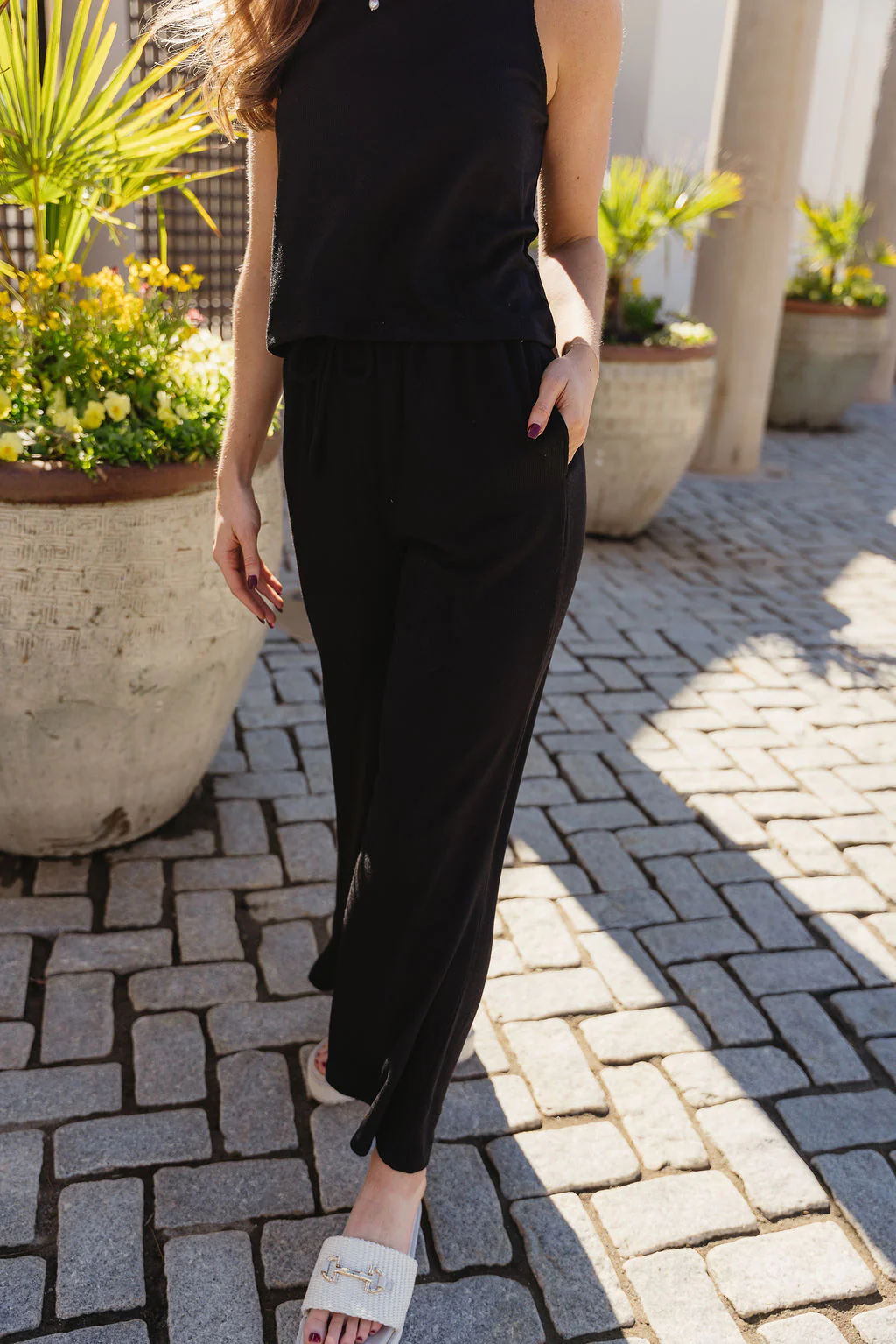 Myra Black Ribbed Wide Leg Pants - Image 6