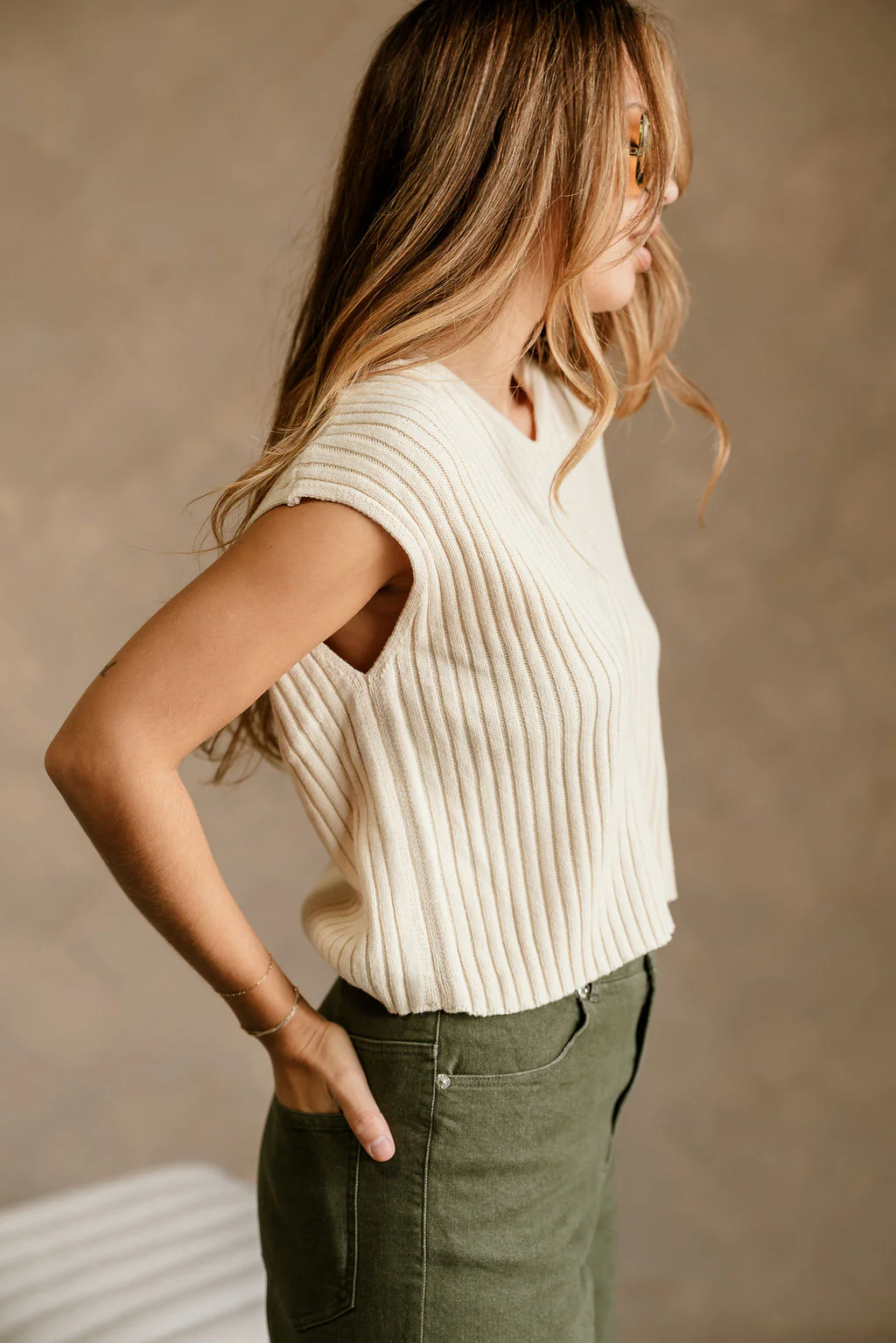 Myra Cream Knit Hoodie Vest - Image 3
